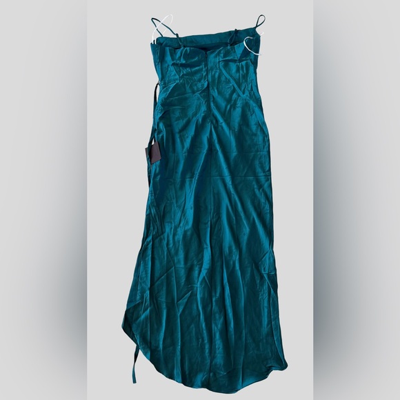 Lulu's Sophisticated Sight Teal Green Satin Jacquard Cowl Midi Dress in size S. - Picture 7 of 7